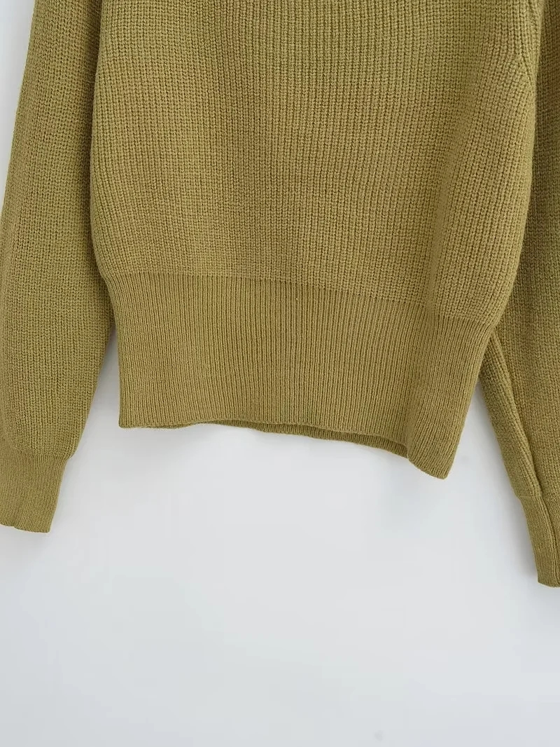 Fashion Olive Green Square Neck Knit Sweater,Sweater