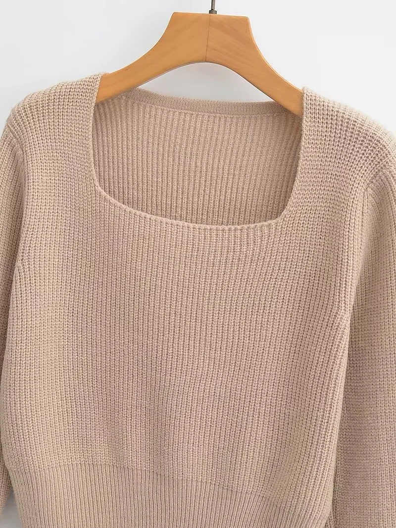Fashion Olive Green Square Neck Knit Sweater,Sweater