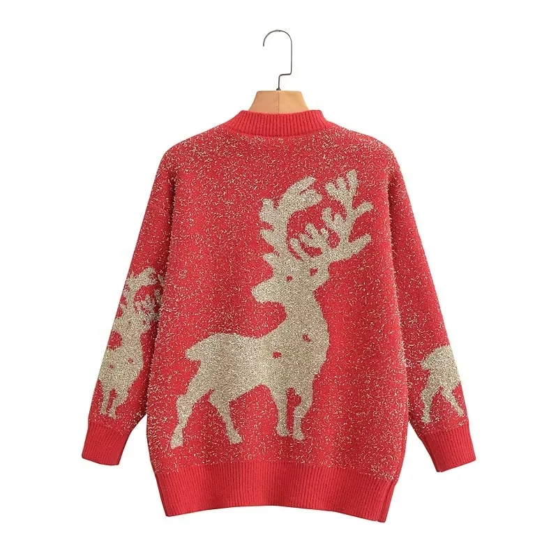 Fashion Pink Christmas Fawn Knit Crew Neck Sweater,Sweater