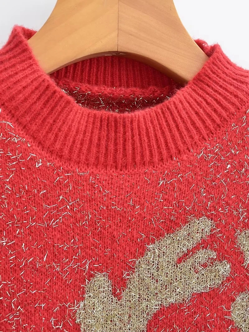 Fashion Pink Christmas Fawn Knit Crew Neck Sweater,Sweater