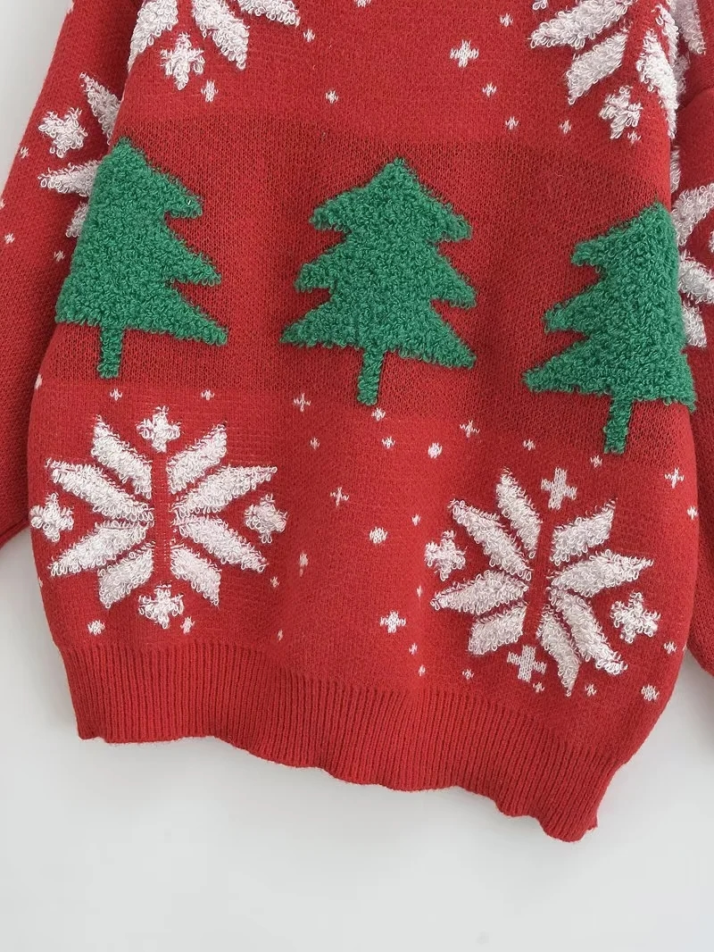 Fashion Red Knit Christmas Embroidered Crew Neck Sweater,Sweater