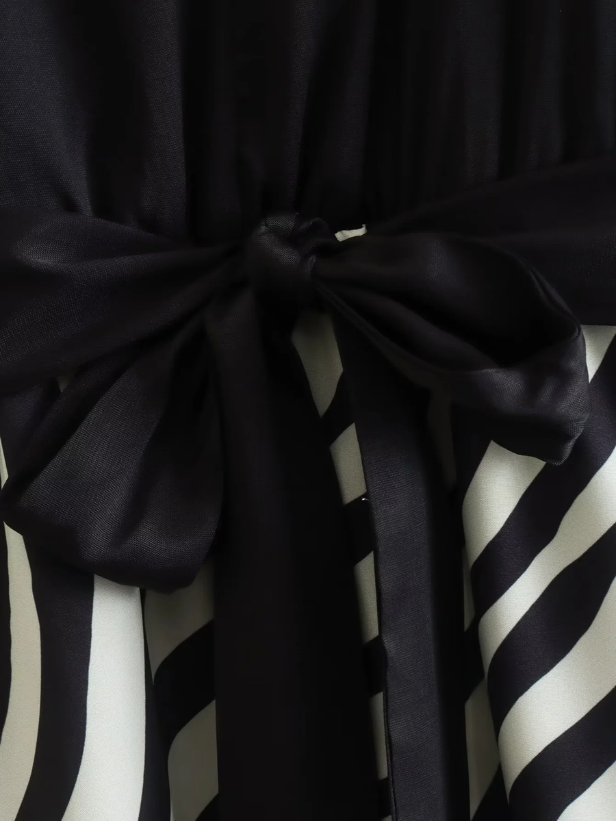 Fashion Black Woven Zebra-panel Tie Dress,Mini & Short Dresses