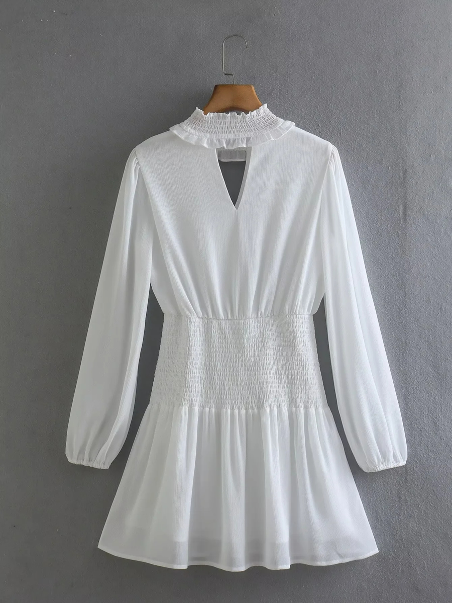 Fashion White Chest Cutout Long Sleeve Dress,Mini & Short Dresses