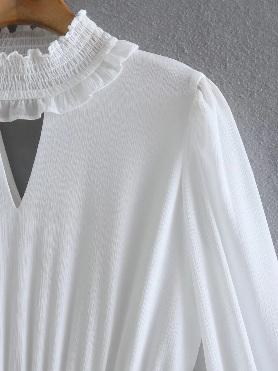 Fashion White Chest Cutout Long Sleeve Dress,Mini & Short Dresses