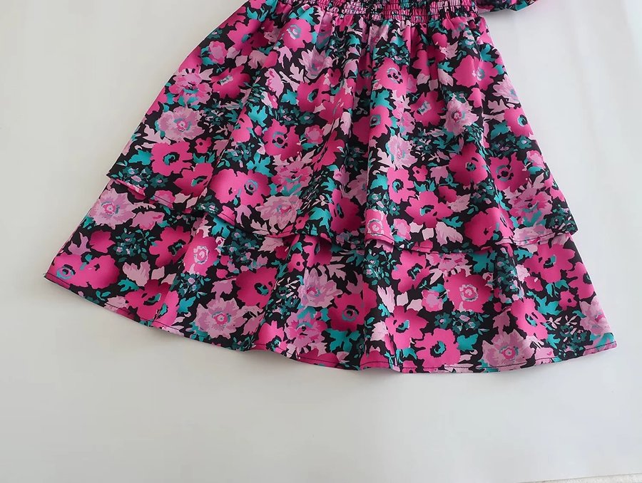 Fashion Color Woven Printed V-neck Dress,Mini & Short Dresses