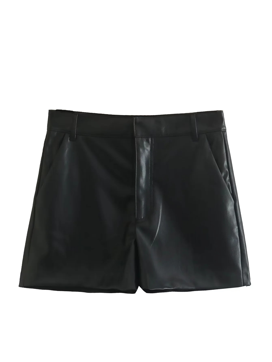 Fashion Black Polyester Straight-leg Shorts,Shorts