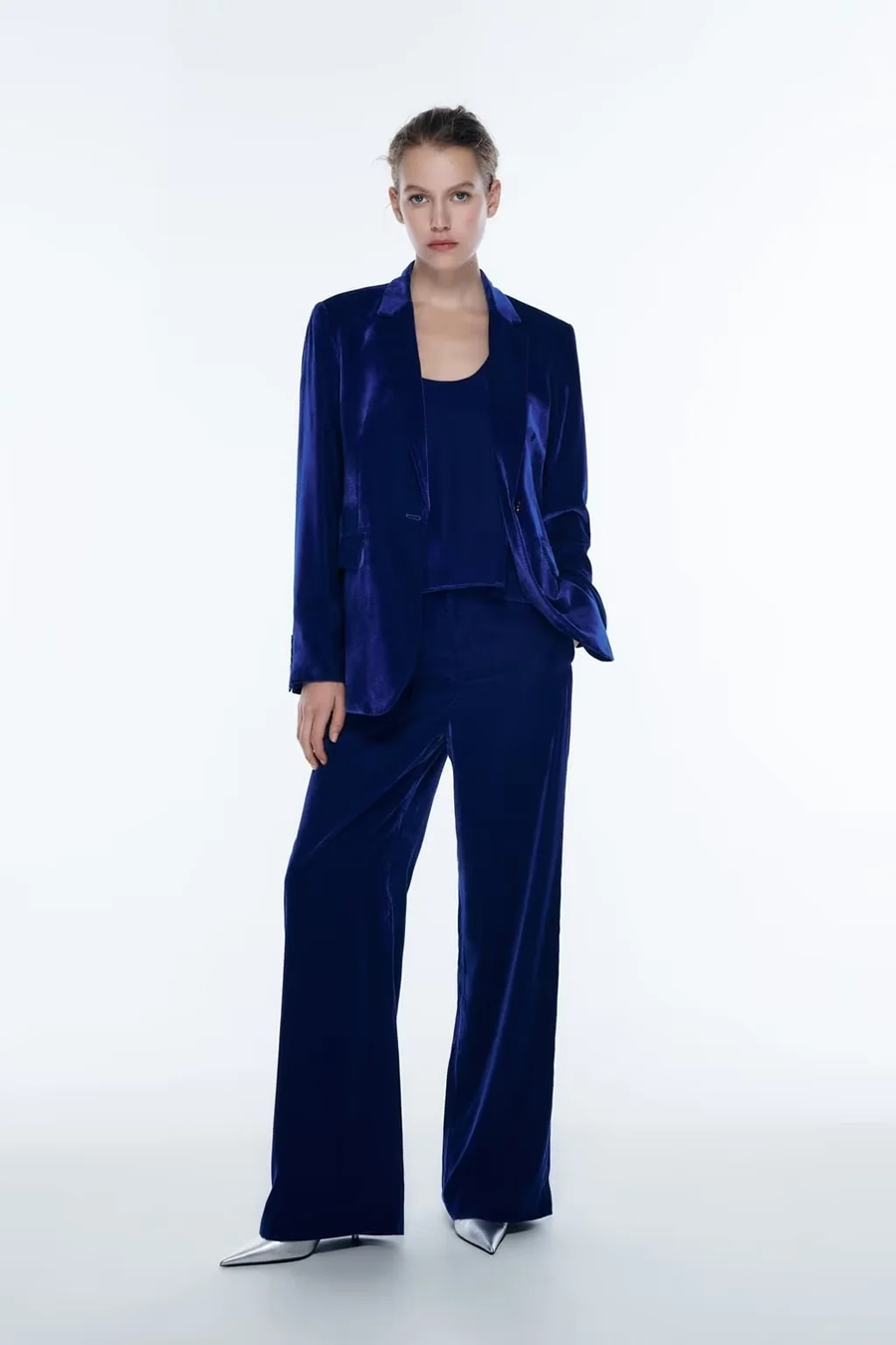 Fashion Blue Polyester One-button Pocket Blazer,Coat-Jacket