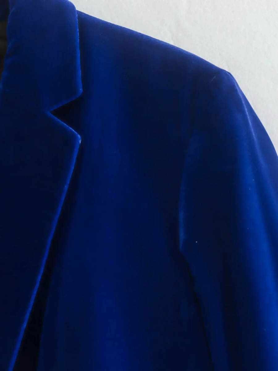 Fashion Blue Polyester One-button Pocket Blazer,Coat-Jacket
