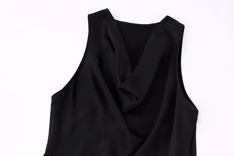 Fashion Black Woven Geometric Fringed Crewneck Tank Top,Tank Tops & Camis