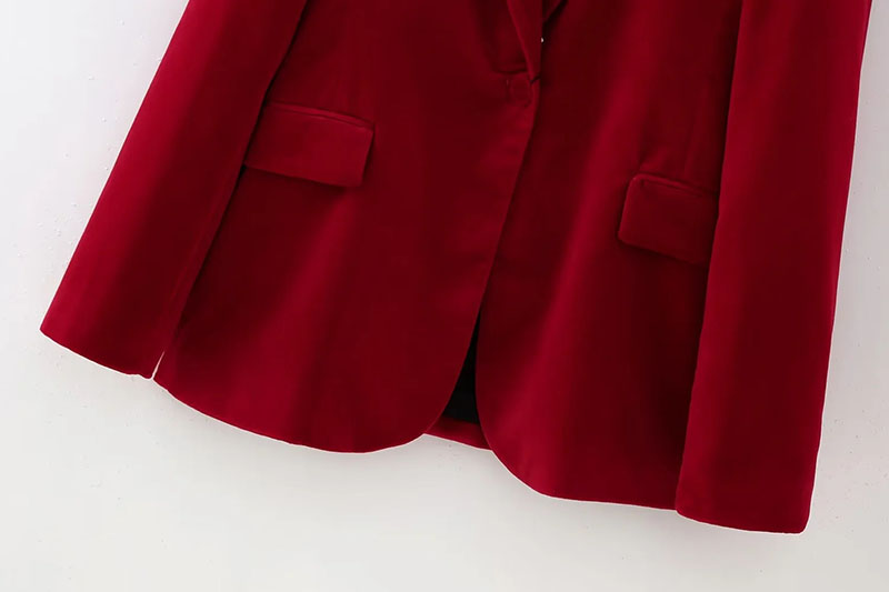 Fashion Red Woven Single-button Pocket Blazer,Coat-Jacket