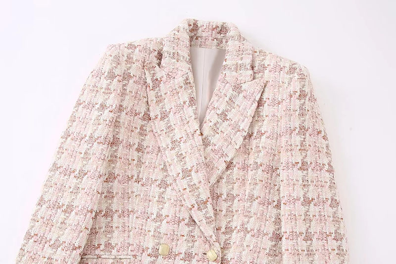 Fashion Pink Textured Double-breasted Blazer,Coat-Jacket