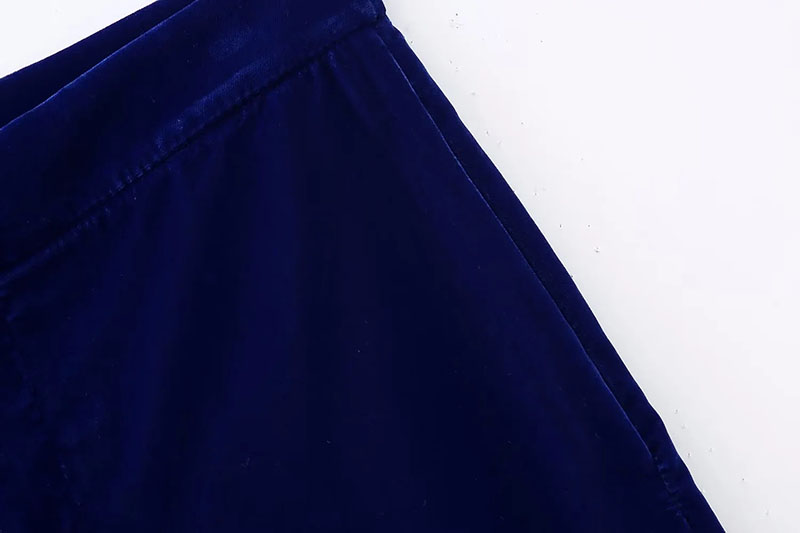 Fashion Blue Velvet Wide-leg Trousers,Pants