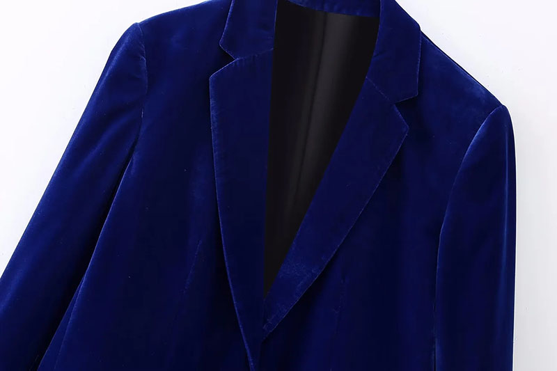 Fashion Blue Velvet Pocket Blazer,Coat-Jacket