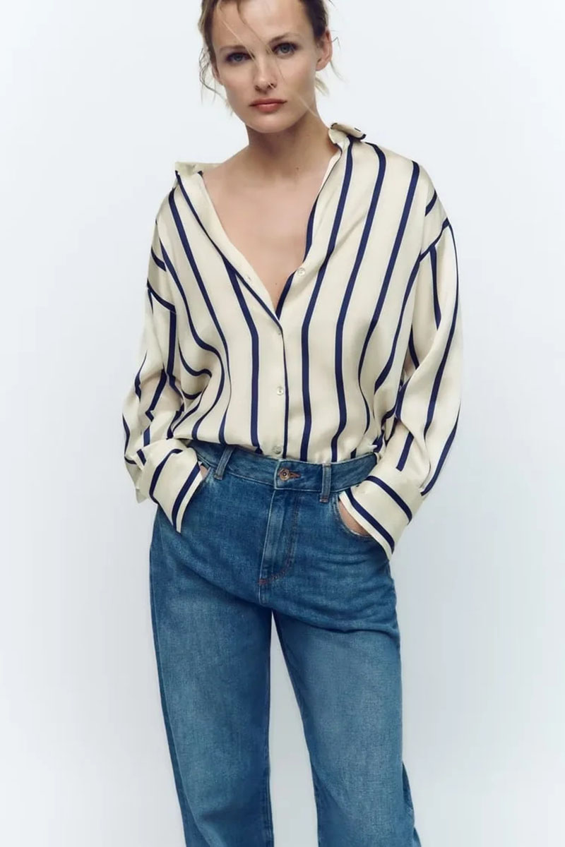 Fashion Stripe Striped Silk-satin Shirt,Tank Tops & Camis