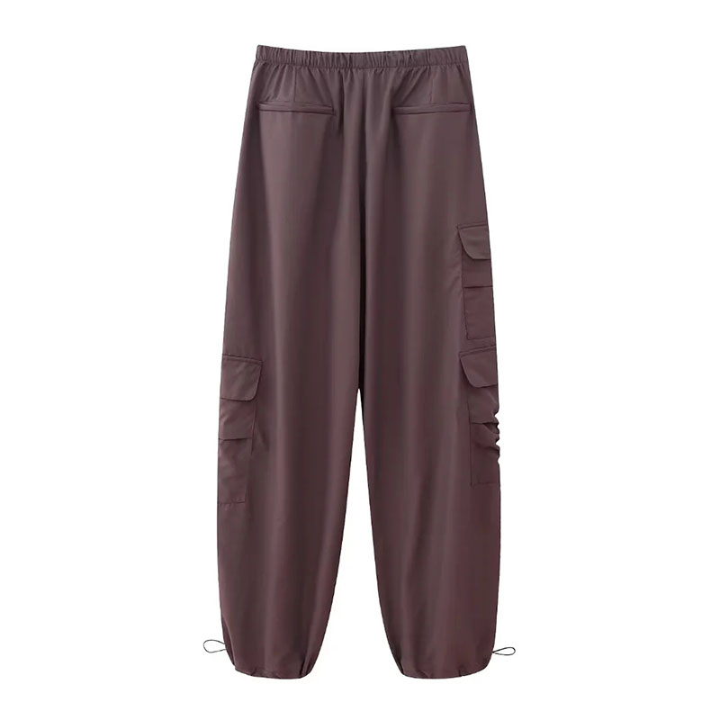 Fashion Purple Woven Multi-pocket Blouson Trousers,Pants