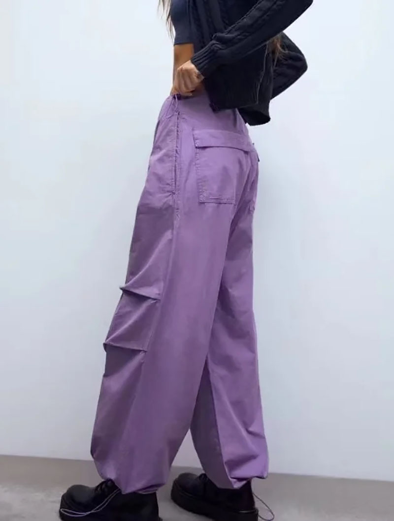 Fashion Purple Woven Layered Waist Trousers,Pants