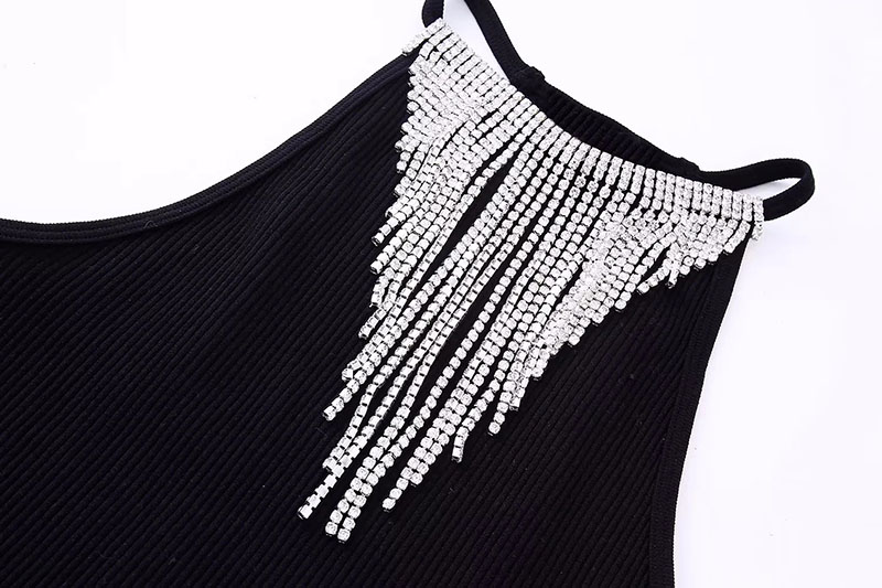 Fashion Black Jewel-embellished Halterneck Top,Tank Tops & Camis