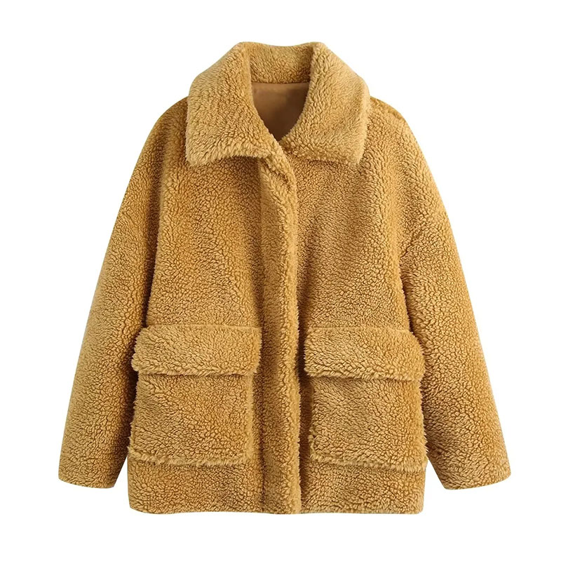 Fashion Yellow Woven Lapel Two-pocket Jacket,Coat-Jacket