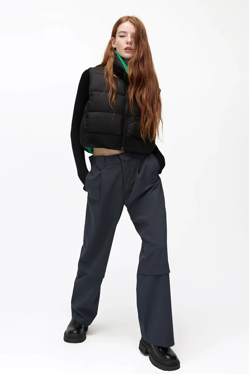 Fashion Green Black Woven Stand Collar Zip-up Vest Jacket,Coat-Jacket