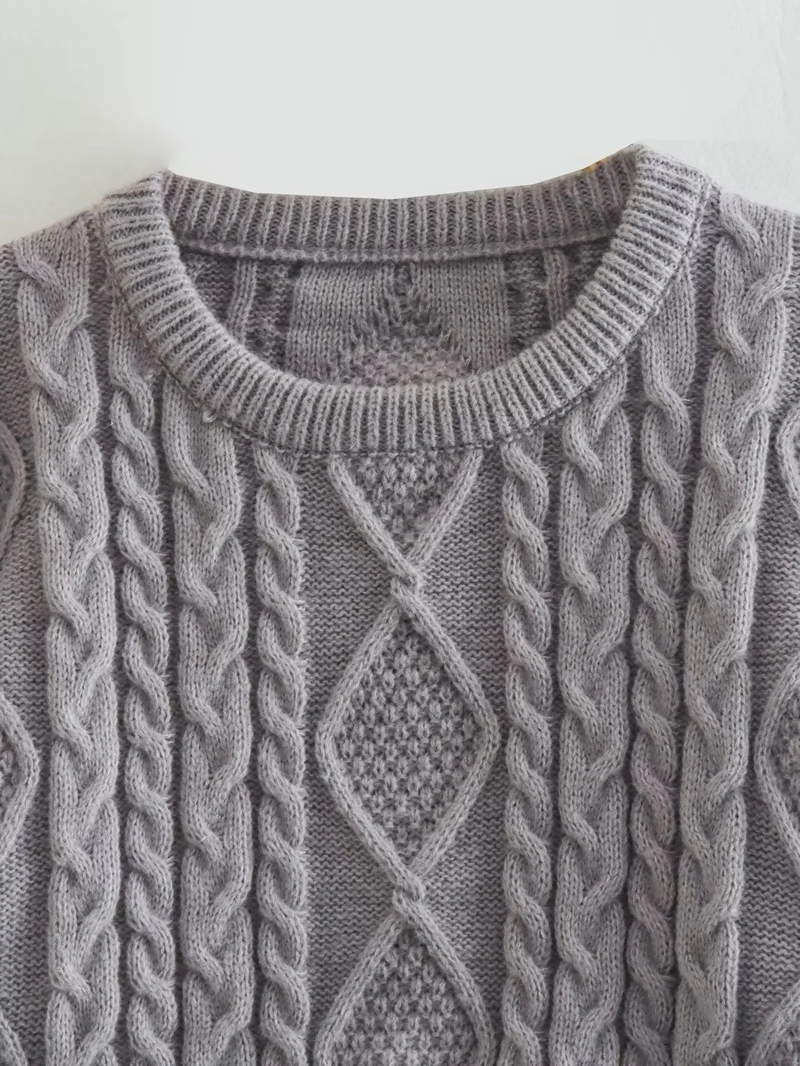 Fashion Grey Argyle Knit Sweater,Sweater