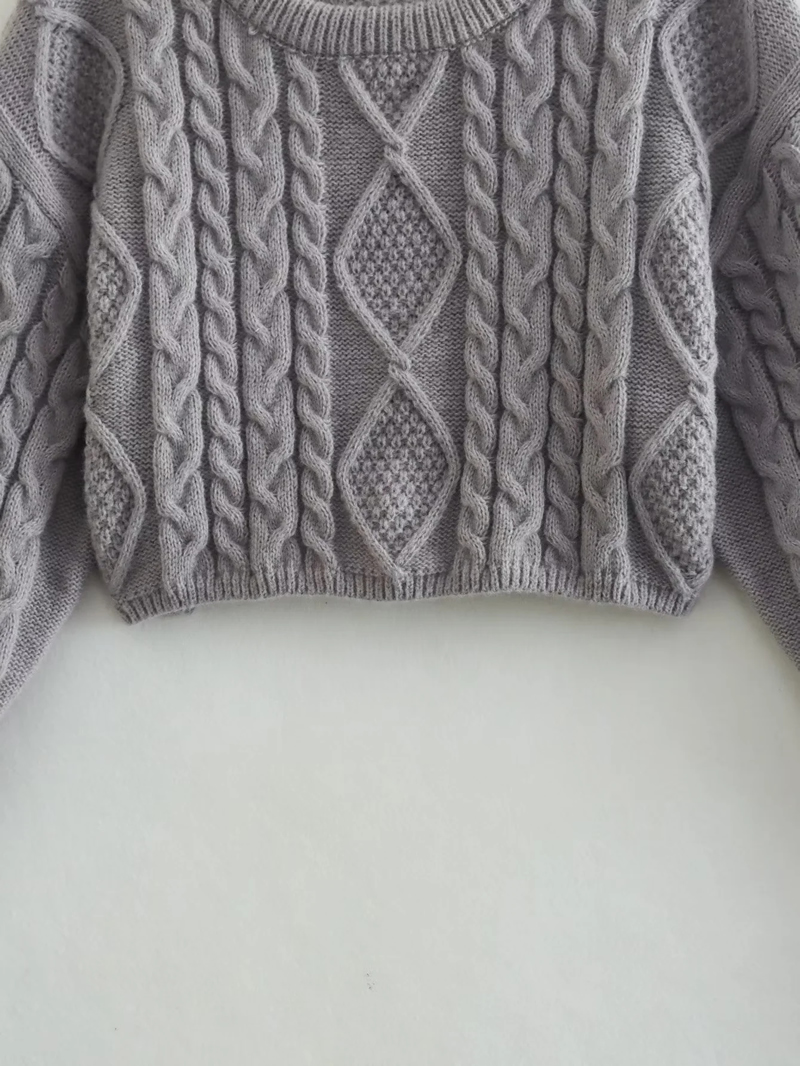 Fashion Grey Argyle Knit Sweater,Sweater