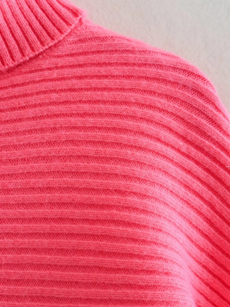 Fashion Pink Knit Turtleneck Dolman Sleeve Sweater,Sweater