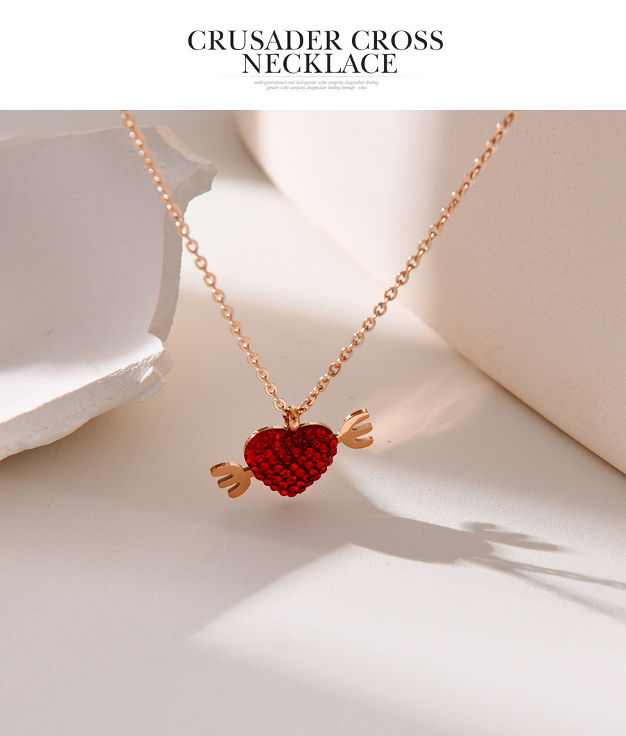 Fashion Rose Gold Titanium Steel Inlaid Zirconium Heart Necklace,Necklaces