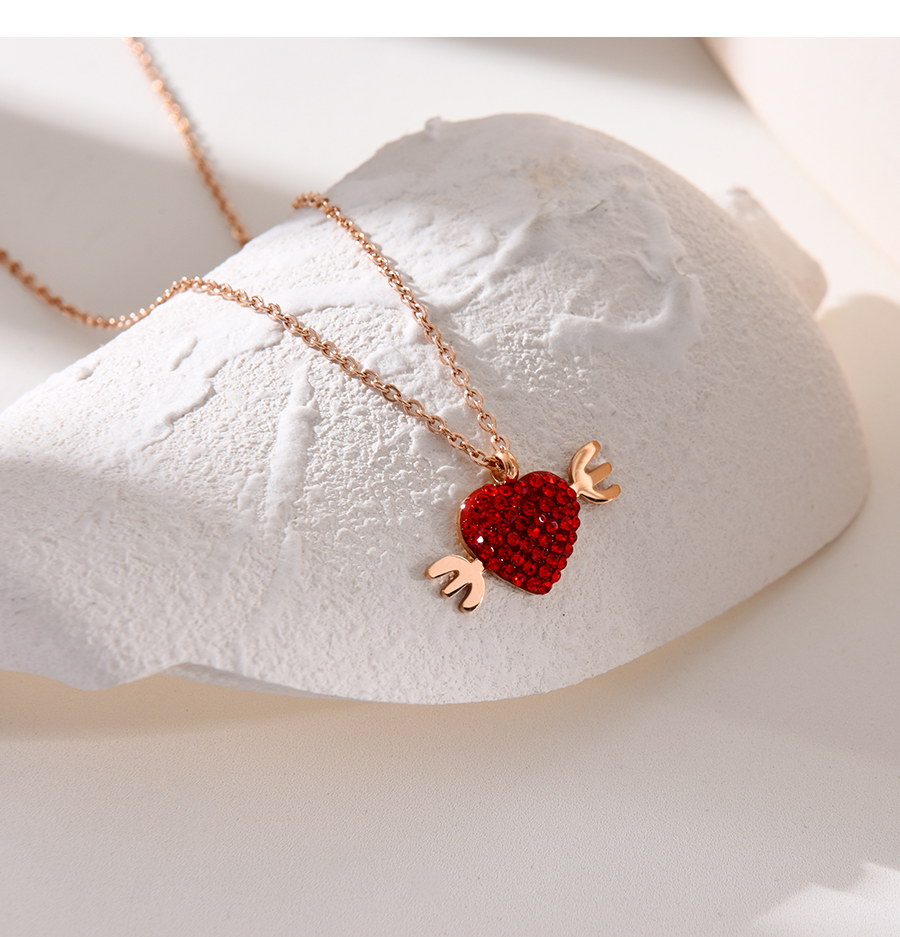 Fashion Rose Gold Titanium Steel Inlaid Zirconium Heart Necklace,Necklaces