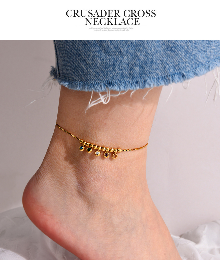 Fashion Gold Titanium Steel Inlaid Zirconium Bead Tassel Anklet,Fashion Anklets