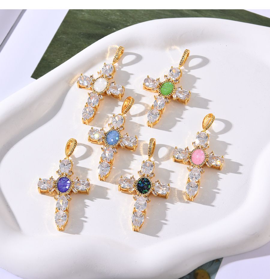 Fashion Green Copper Inlaid Zircon Color Shell Cross Pendant Accessories,Jewelry Packaging & Displays