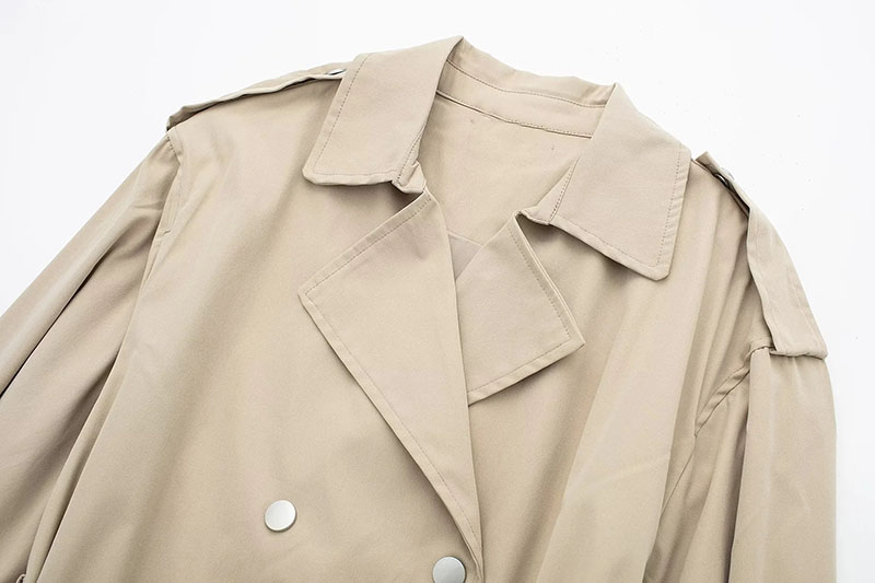 Fashion Khaki Double-breasted Tie-blend Coat With Lapel Collar,Coat-Jacket