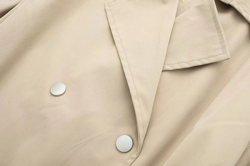 Fashion Khaki Double-breasted Tie-blend Coat With Lapel Collar,Coat-Jacket