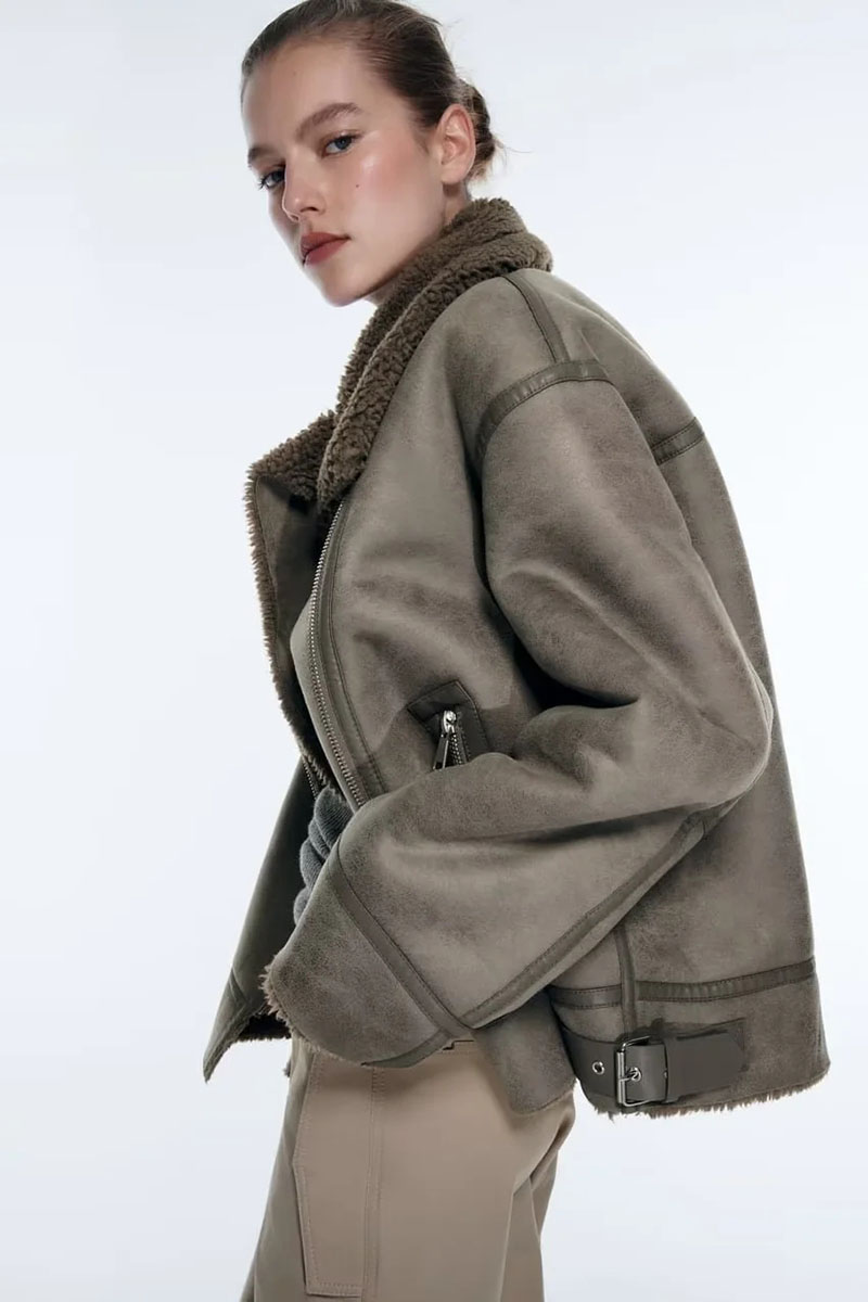 Fashion Brown Fur Lapel Collar Jacket,Coat-Jacket