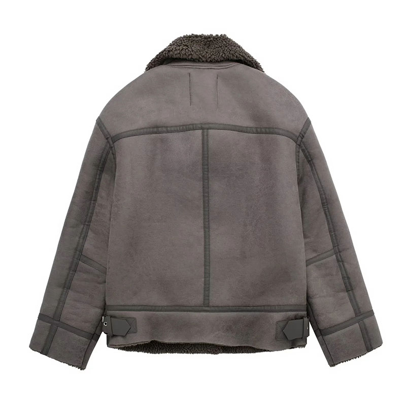 Fashion Brown Fur Lapel Collar Jacket,Coat-Jacket