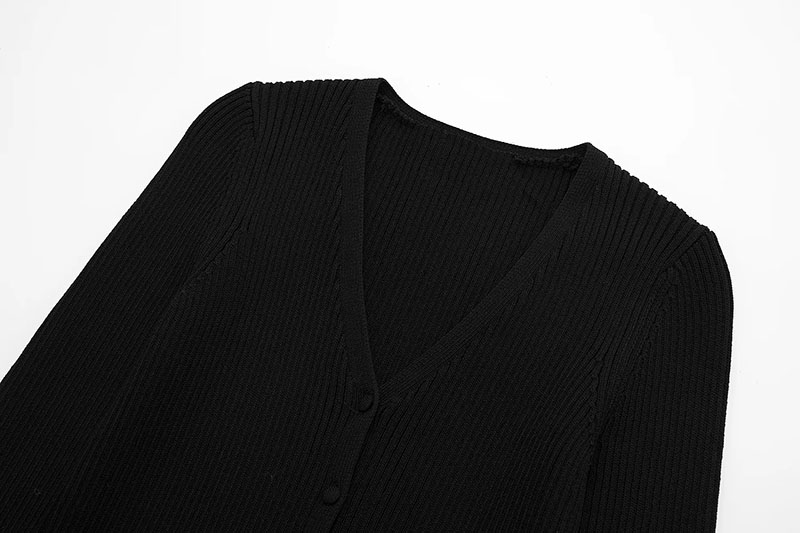 Fashion Black Wool Knit Pom Cuff V-neck Cardigan,Coat-Jacket