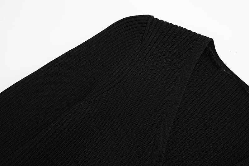Fashion Black Wool Knit Pom Cuff V-neck Cardigan,Coat-Jacket