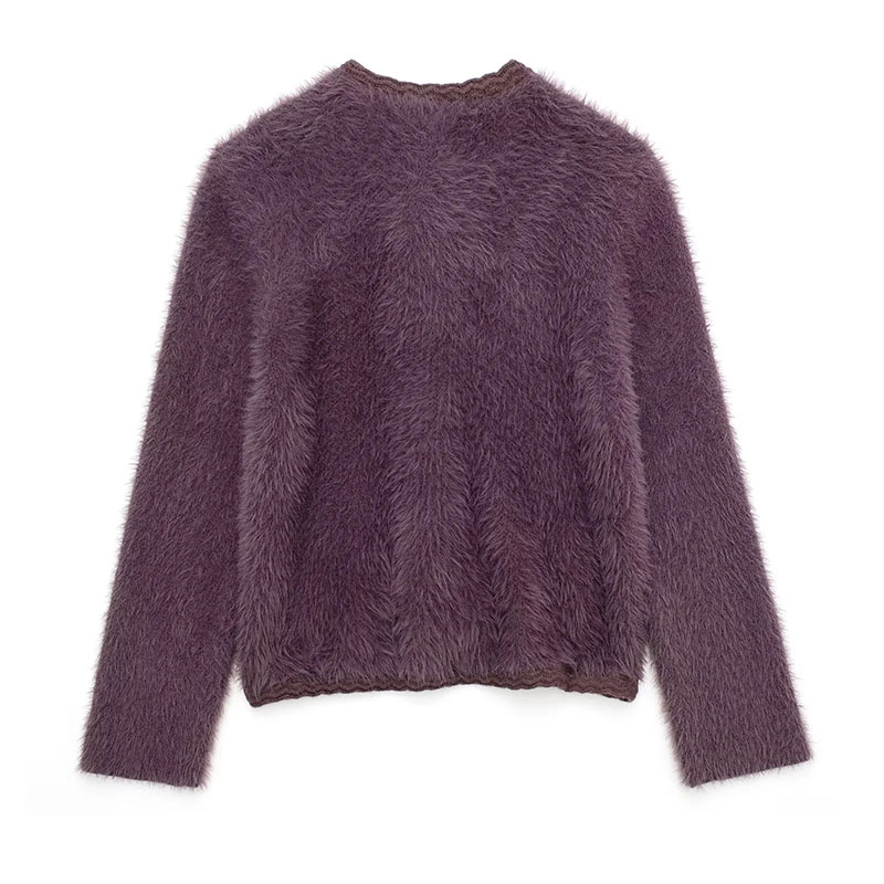 Fashion Purple Knit Breasted Faux Fur Coat,Coat-Jacket