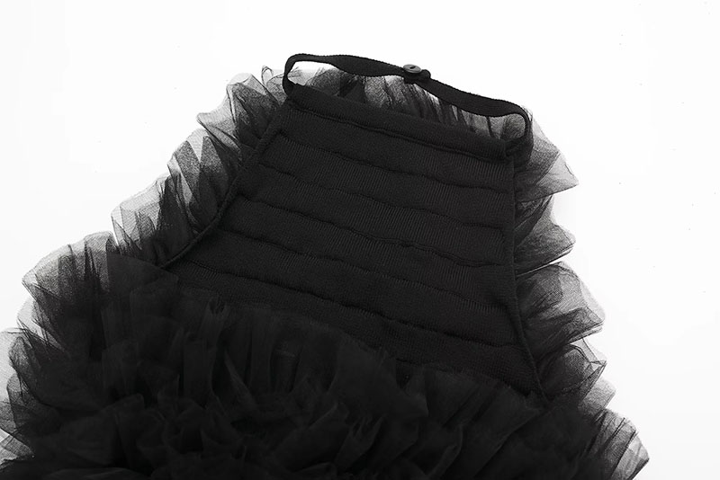 Fashion Black Tulle-knit Halterneck Top,Tank Tops & Camis