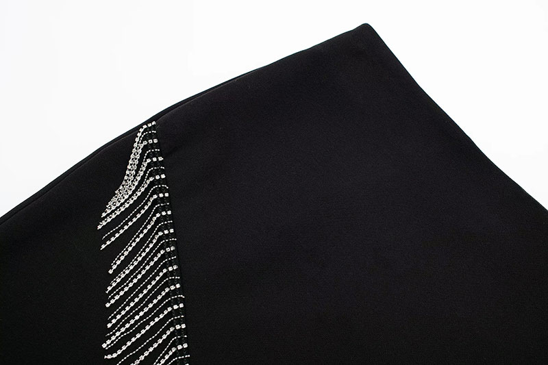 Fashion Black Shiny Fringed Skirt,Skirts