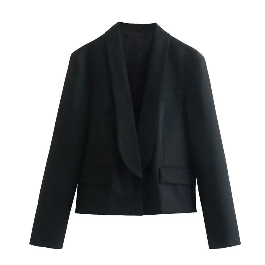 Fashion Black Polyester Lapel Pocket Blazer,Coat-Jacket