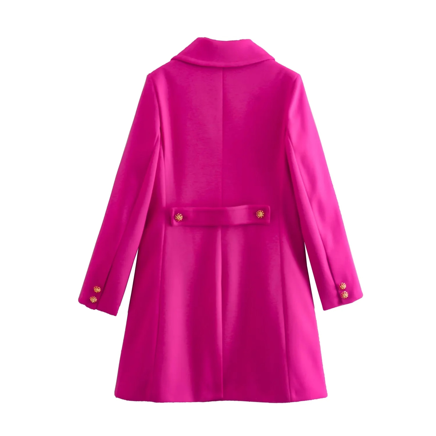 Fashion Rose Red Wool Lapel Breasted Double Pocket Coat Jacket,Coat-Jacket