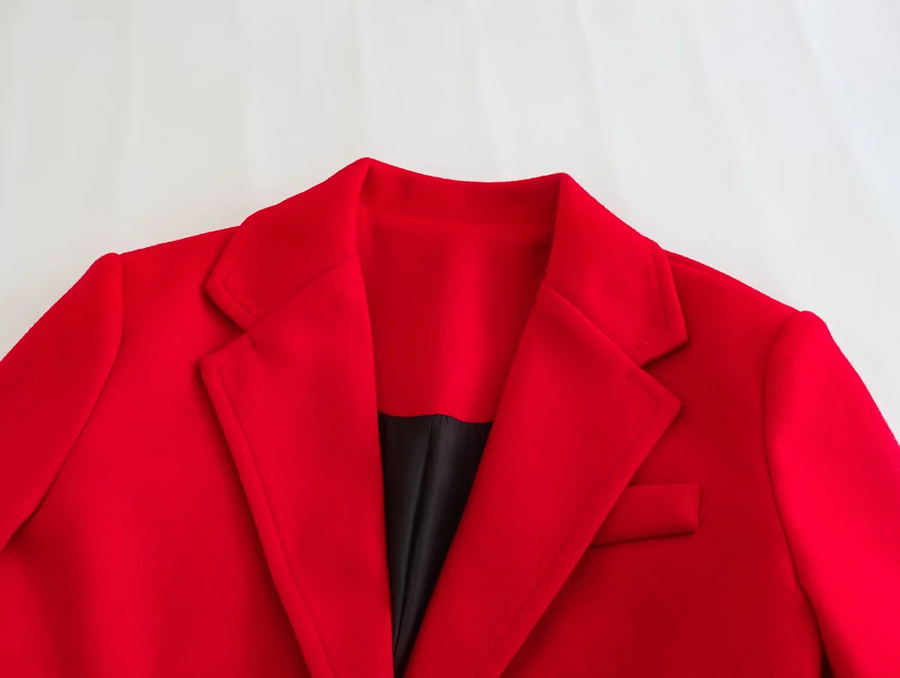 Fashion Red Wool Lapel Double Pocket Coat,Coat-Jacket