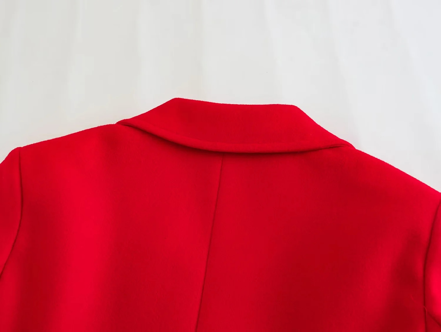 Fashion Red Wool Lapel Double Pocket Coat,Coat-Jacket