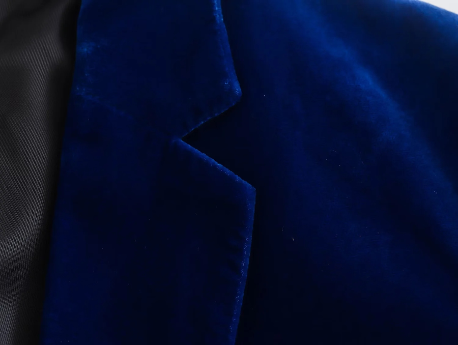Fashion Blue Velvet Pocket Blazer,Coat-Jacket