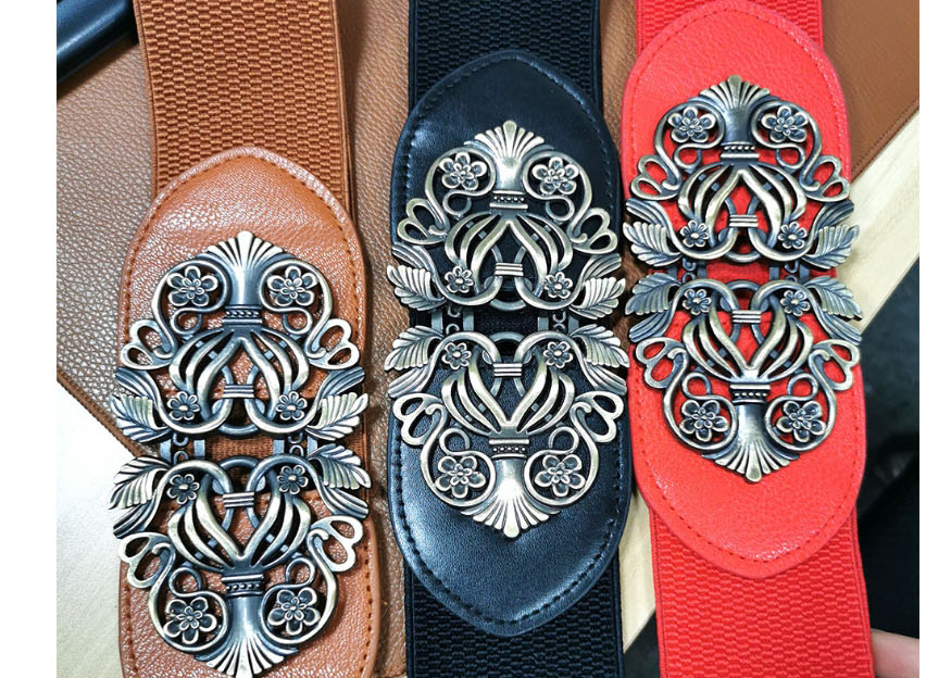 Fashion Silver Buckle-brown 95cm Wide Belt Belt With Faux Leather Metal Buckle,Wide belts