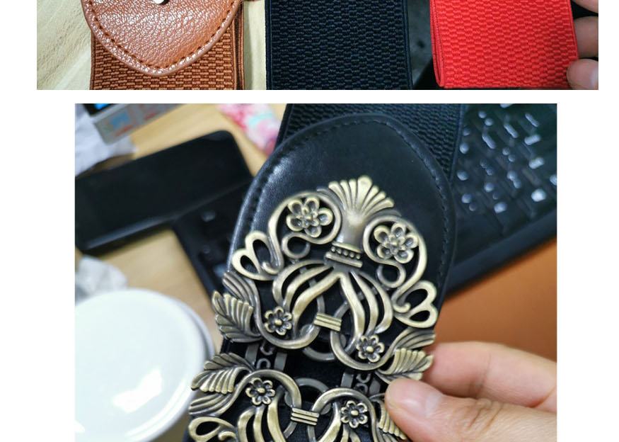 Fashion Silver Buckle-brown 95cm Wide Belt Belt With Faux Leather Metal Buckle,Wide belts