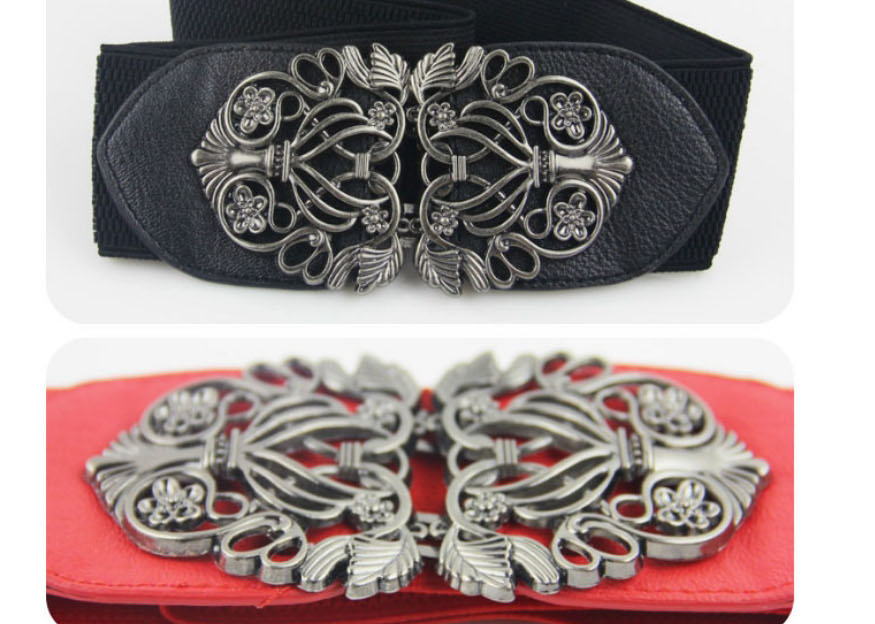 Fashion Silver Buckle - Black 85cm Wide Belt Belt With Faux Leather Metal Buckle,Wide belts