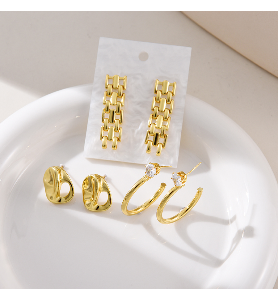 Fashion Golden 2 Copper Geometric Hollow Stud Earrings,Earrings