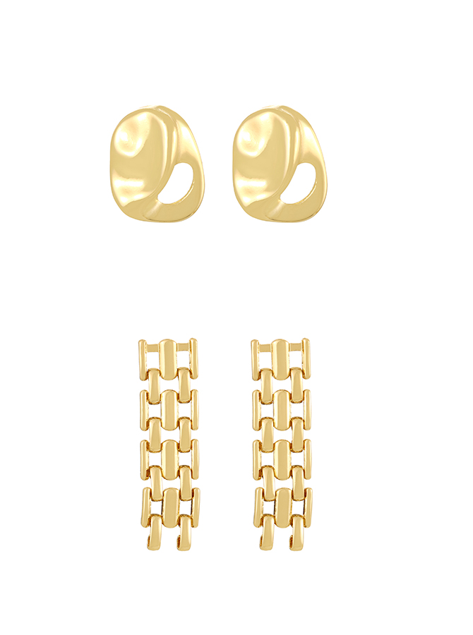Fashion Golden 2 Copper Geometric Hollow Stud Earrings,Earrings