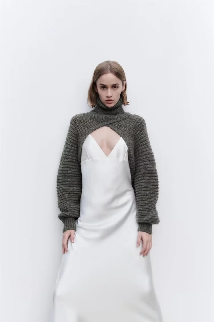 Fashion Grey Stand-up Collar Jumper,Sweater